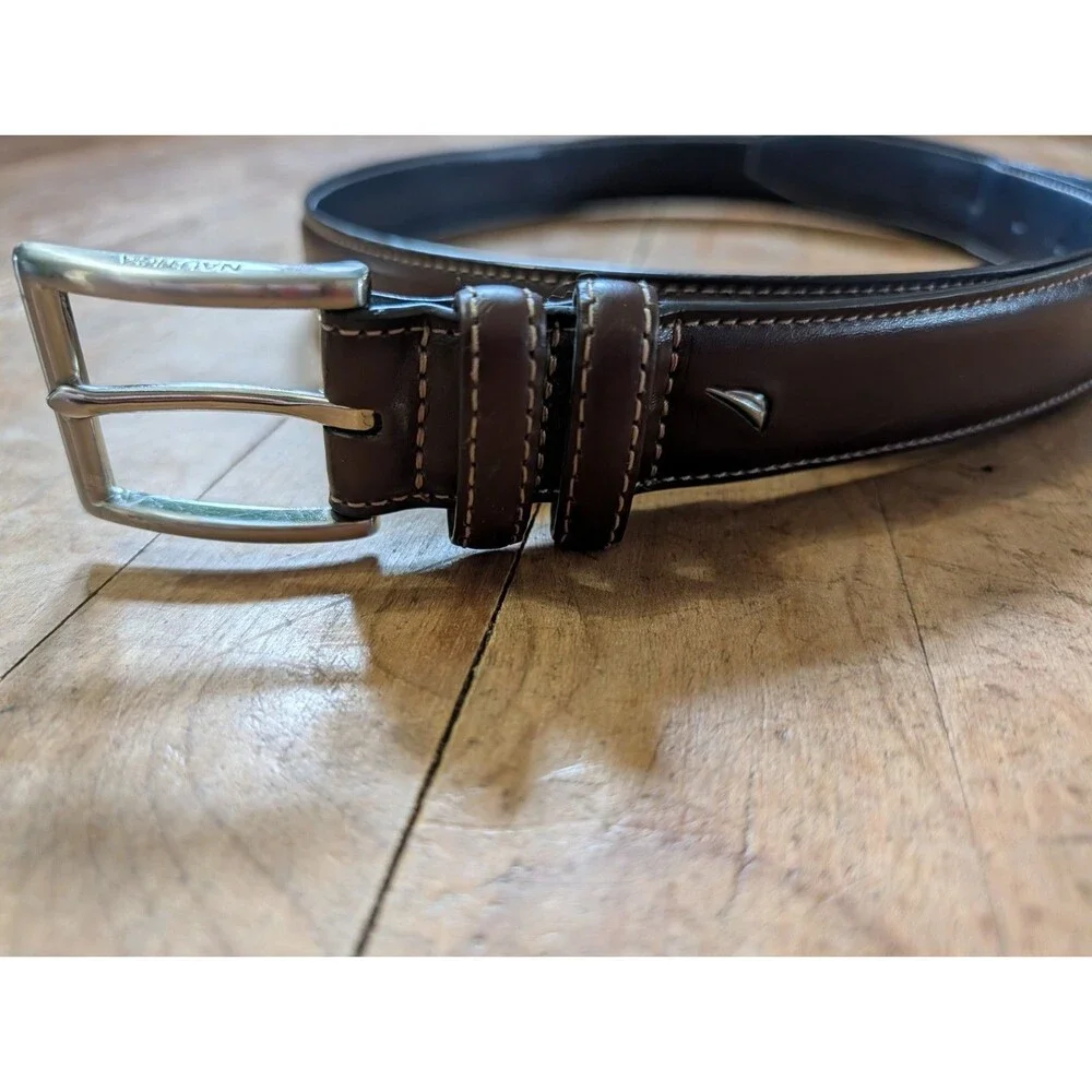Nautica Belt Brown Syn Leather Mens 38 Nickel Buckle